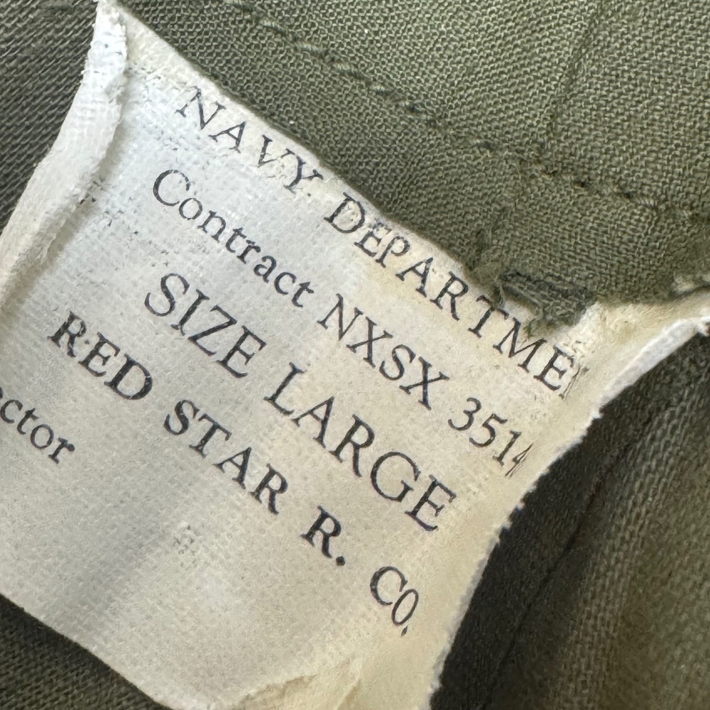 Vintage US Navy Bib Overalls Pants Dungarees Olive Green Cotton Talon Zipper L - Picture 3 of 13